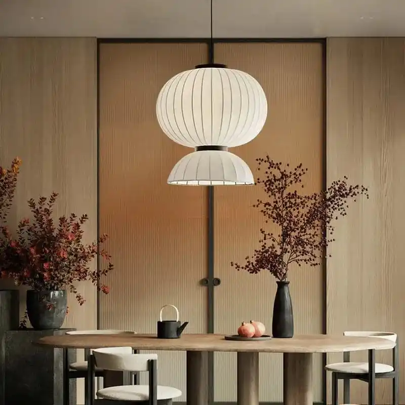 Lustre LED en Soie Minimaliste Nordique Wabi Sabi