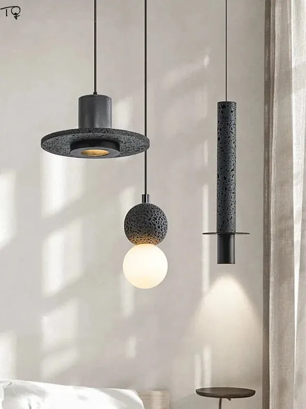Lampe suspendue exclusive en pierre avec trou noir - Parfaite pour bar ou studio