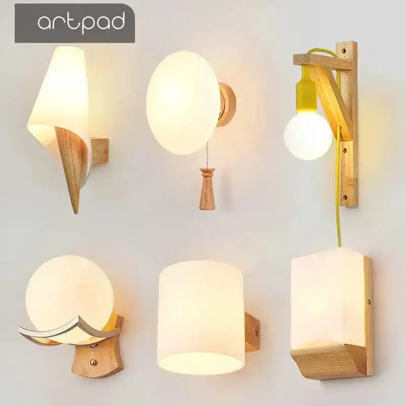 ArtPad - Applique Murale Scandinave Bois Abat-jour Verre Décoration Intérieure LED