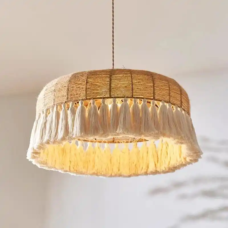 Suspension LED en chanvre tissé à la main - Style bohème Wabi Sabi Crafted