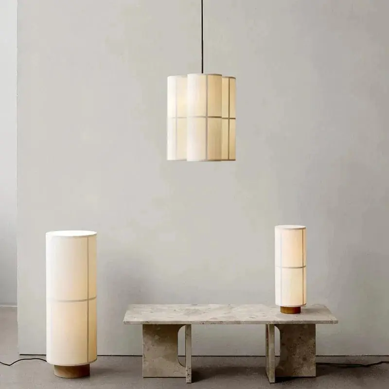 Lustre minimaliste vintage \\"Hashira\\" avec abat-jour en tissu