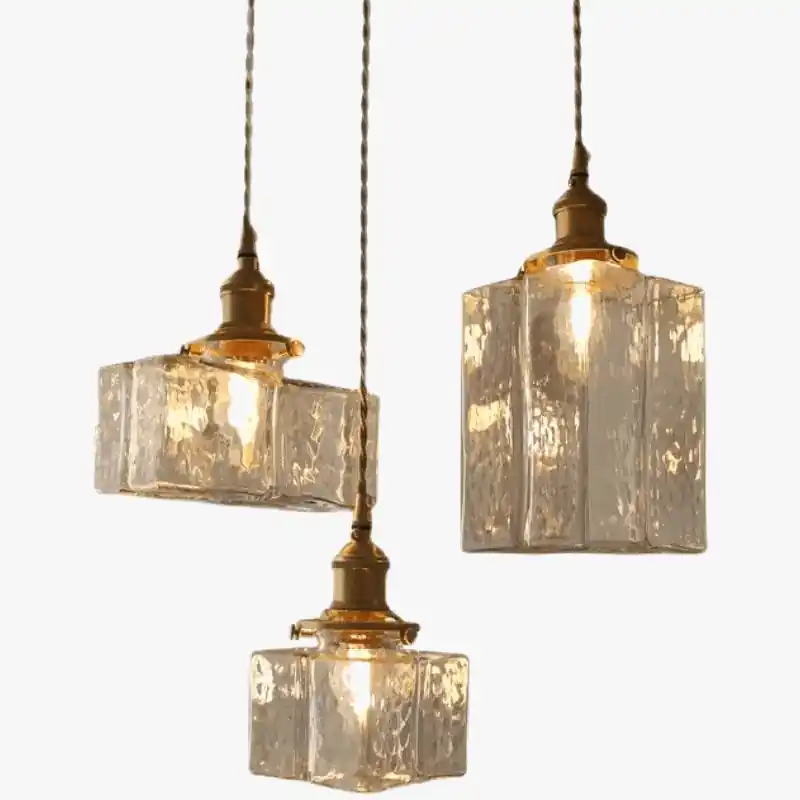 Suspension japonaise vintage en verre et laiton LED