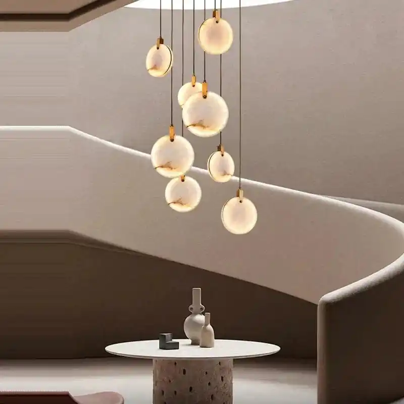 Suspension LED Postmoderne en Acier Inoxydable et Marbre AURA