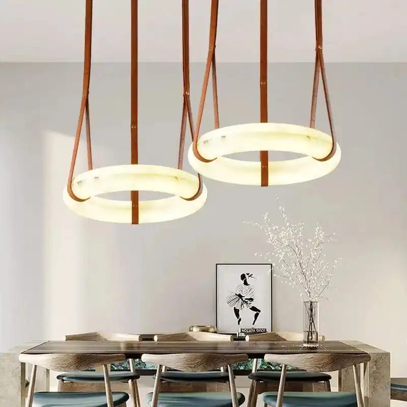 Lustre LED en Cuivre et Marbre Naturel de Luxe Minimaliste