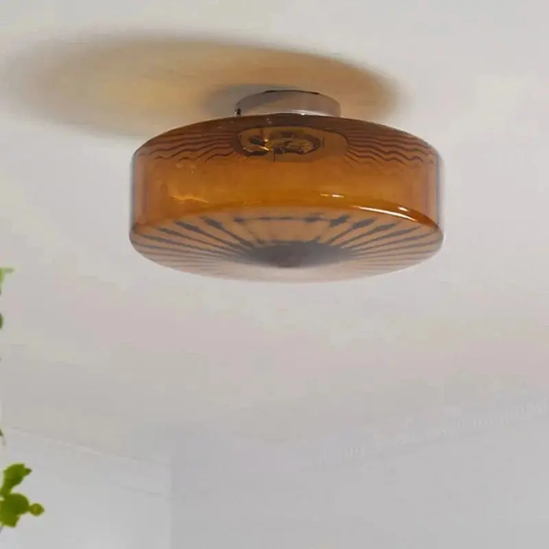 Plafonnier LED Rond en Verre Ondulé Style Rétro Décoratif d'Intérieur