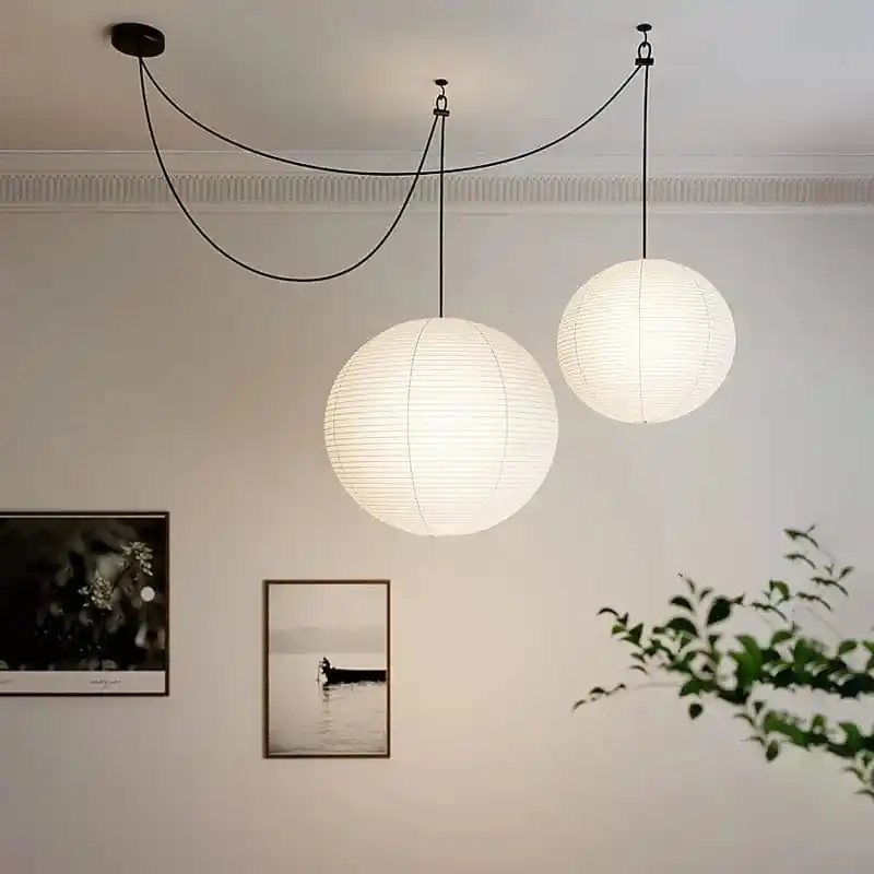 Lustre LED Rond en Papier de Riz Nordique Wabi Sabi