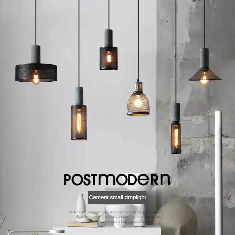 Lampes suspendues en ciment pour loft industriel avec abat-jour en fer forgé
