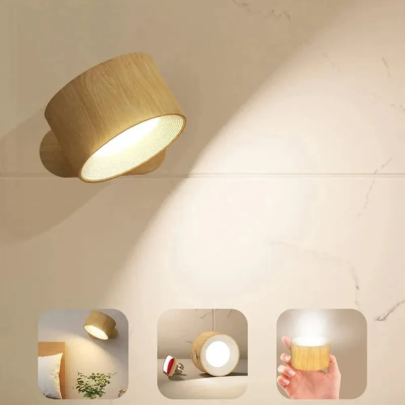Applique murale LED rechargeable USB - Rotation 360° - Boule magnétique Dimmable Tactile