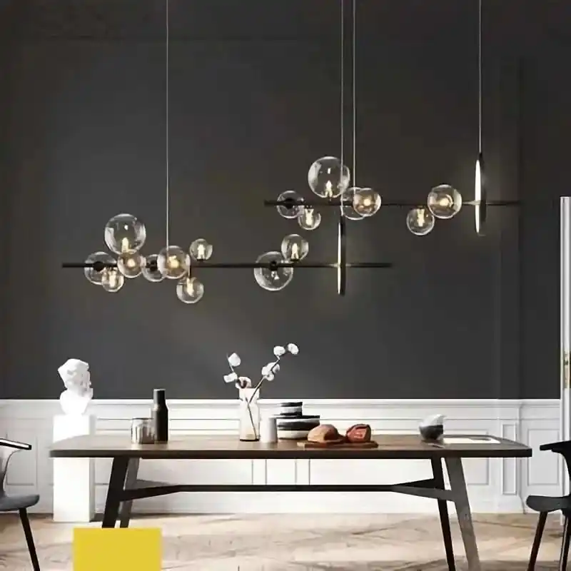 Lustre Moderne à LED avec Boules de Verre Suspendues