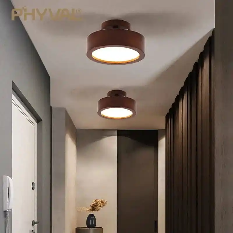 Plafonnier LED Design Nordique en Bois Naturel - Montage en Surface