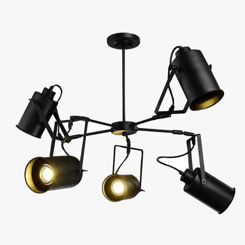 Lustre LED rétro en métal noir avec spots cylindres Loft.