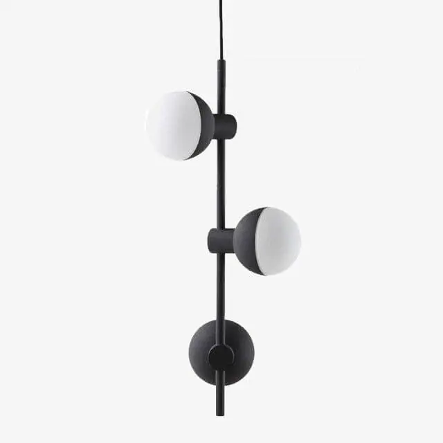 Suspension LED en métal noir avec 3 boules en verre - Design contemporain