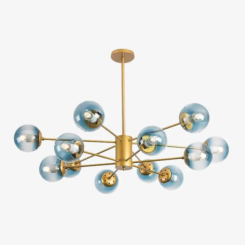 Lustre LED Loft en métal doré avec boules en verre coloré