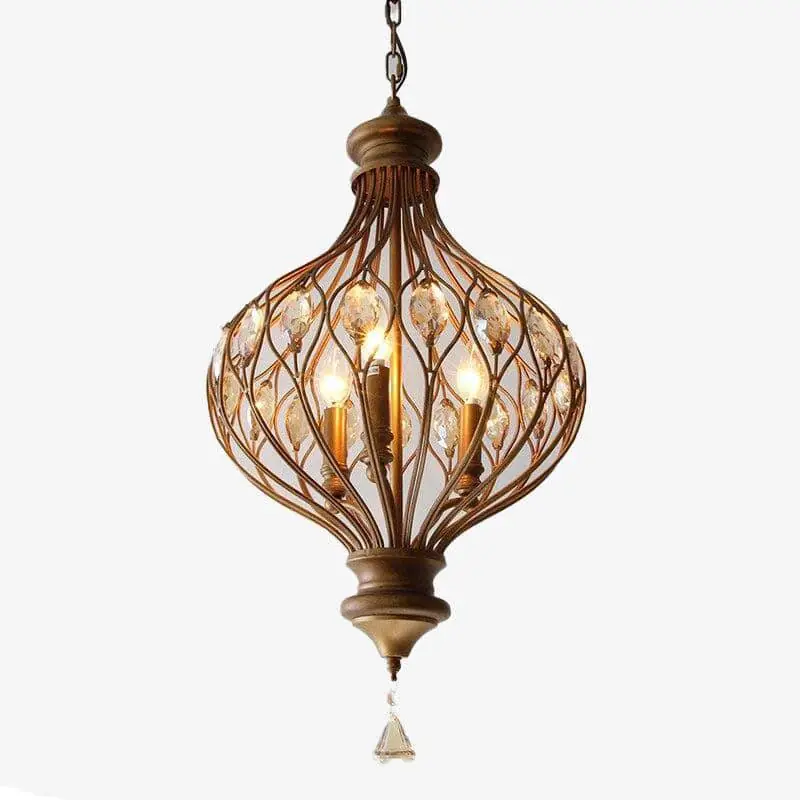 Suspension LED rétro en cristal et cuivre vintage
