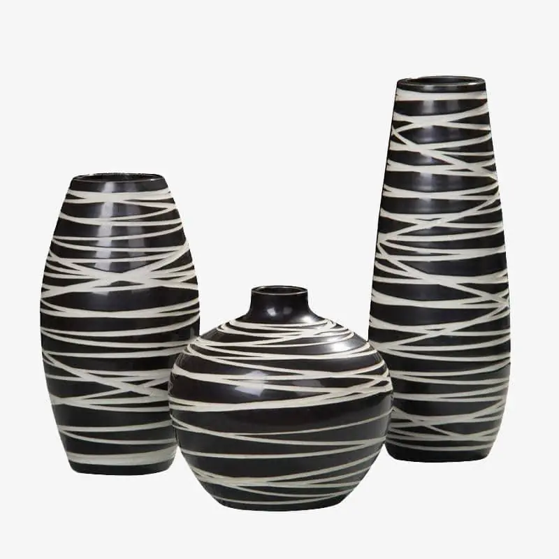 Vase Zèbre en Céramique Noire