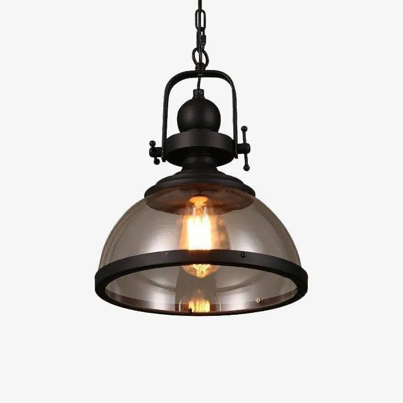 Suspension industrielle LED Rétro en verre et métal noir
