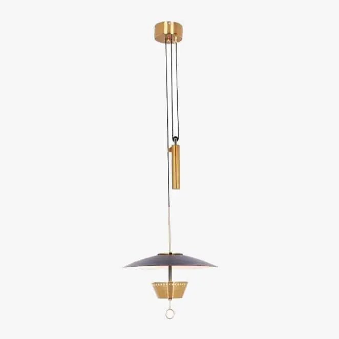 Suspension LED Dorée avec Abat-jour Noir Chapeau