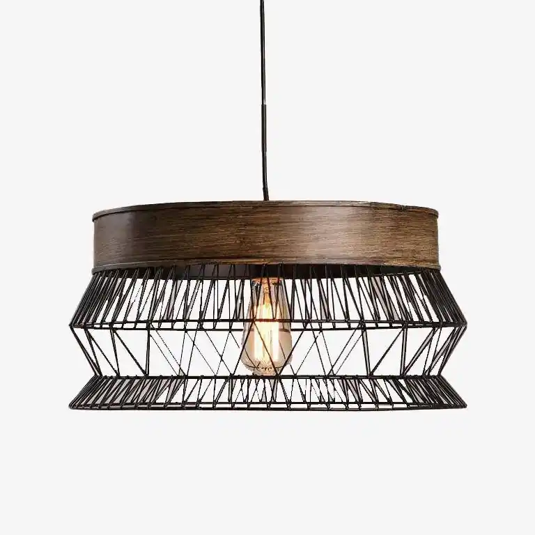 Suspension rétro LED en bois et métal