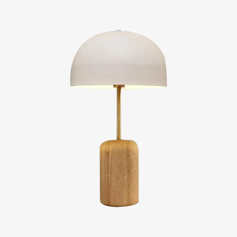 Lampe LED en bois avec abat-jour blanc