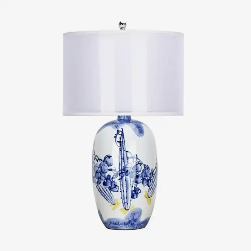 Lampe de table LED céramique blanc et bleu - Style Japonais