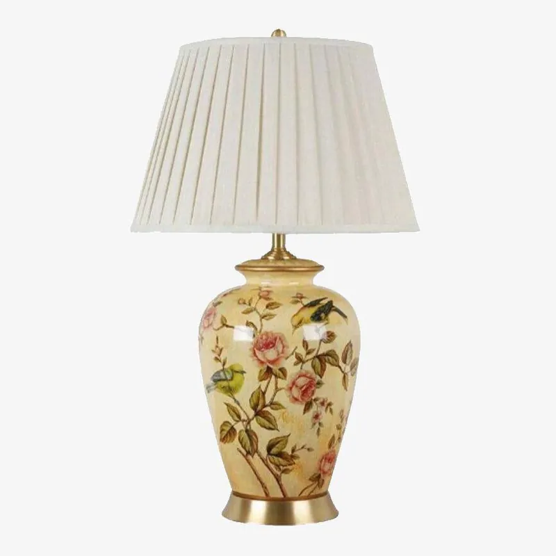 Lampe à poser LED en céramique jaune.