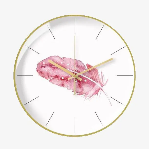 Horloge Ronde Blanche & Plume Rose 30cm Creative