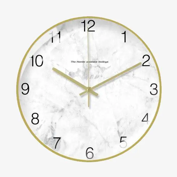 Horloge ronde en métal 30cm, style marbre blanc