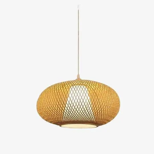 Suspension en rotin avec abat-jour arrondi et LED