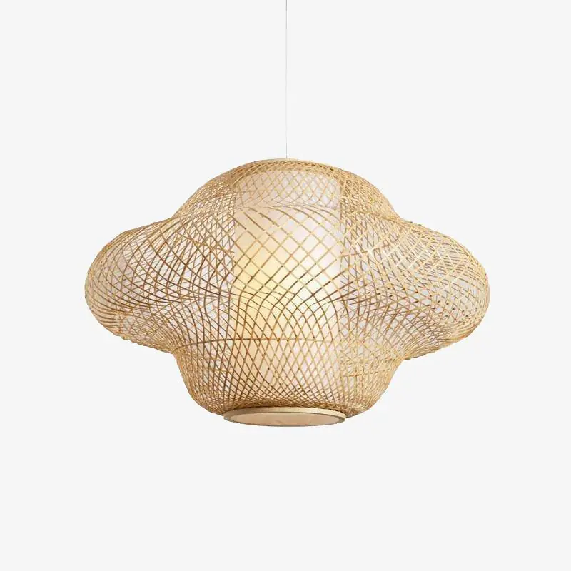 Suspension LED en rotin avec abat-jour rond