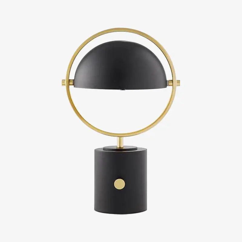 Lampe à poser LED en métal noir et or.