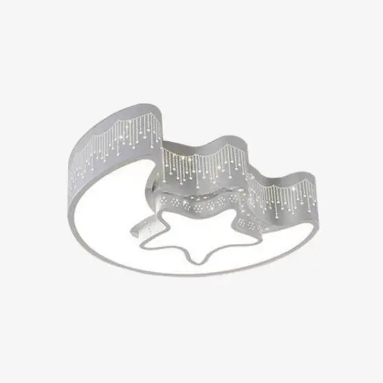 Plafonnier LED Enfant Lune Étoile - Blanc et Gris