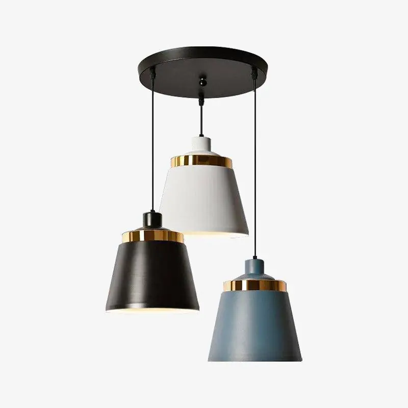 Suspension industrielle design colorée avec support doré.