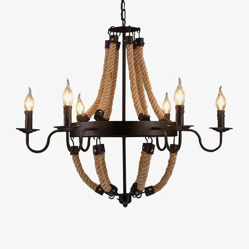 Lustre Rustique Métal & Cordages Flamme