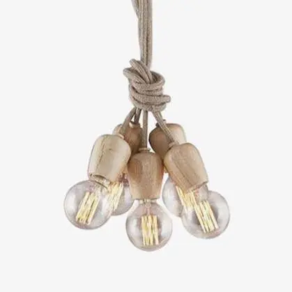 Suspension en bois à 5 lampes sur cordages