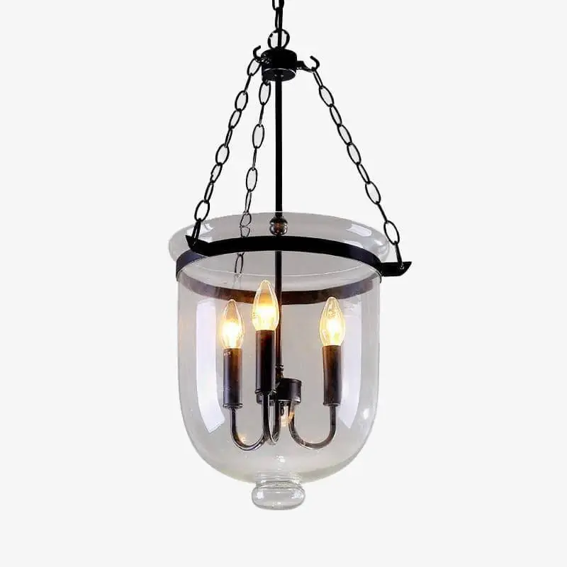 Suspension luminaire rustique en verre et métal vintage.