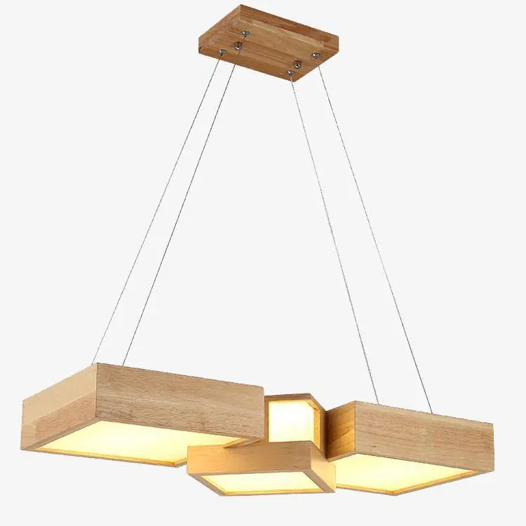 Lustre LED Carrés en Bois - Design Japonais
