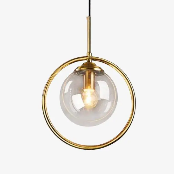 Suspension dorée à LED - Boule en verre fumé