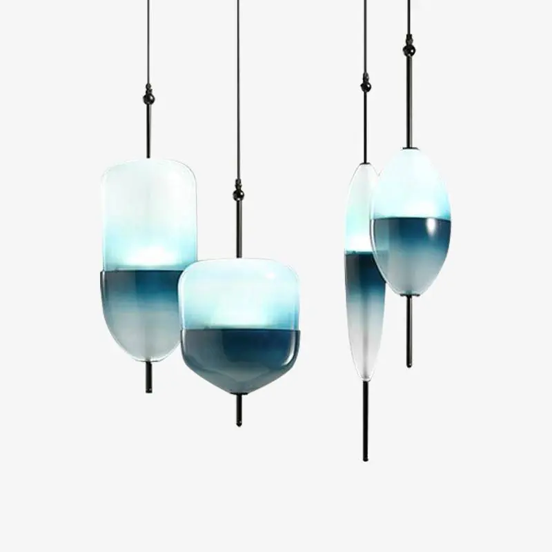 Suspension goutte bleue en verre moderne
