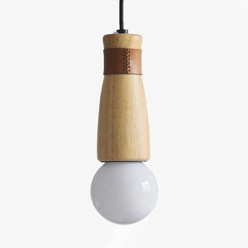 Suspension LED en bois et similicuir