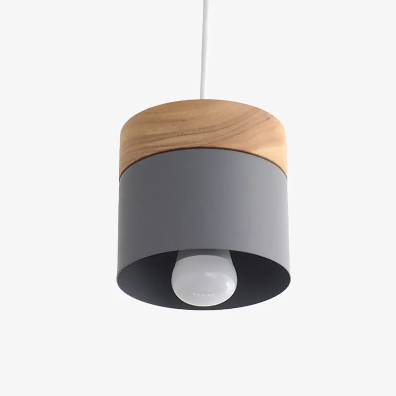 Suspension LED cylindrique en métal et bois - Style Moderne