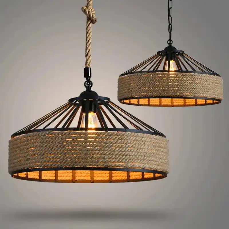 Suspension en corde de sisal LED E27 vintage, tissage de vigne