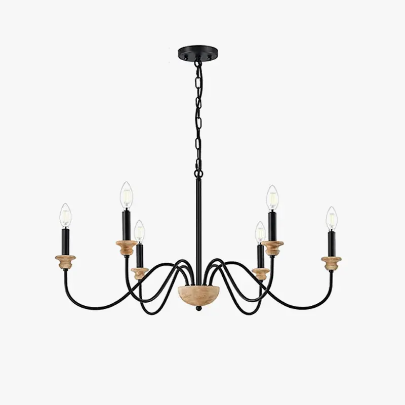 Lustre 6 Têtes Rétro Américain en Bois Français