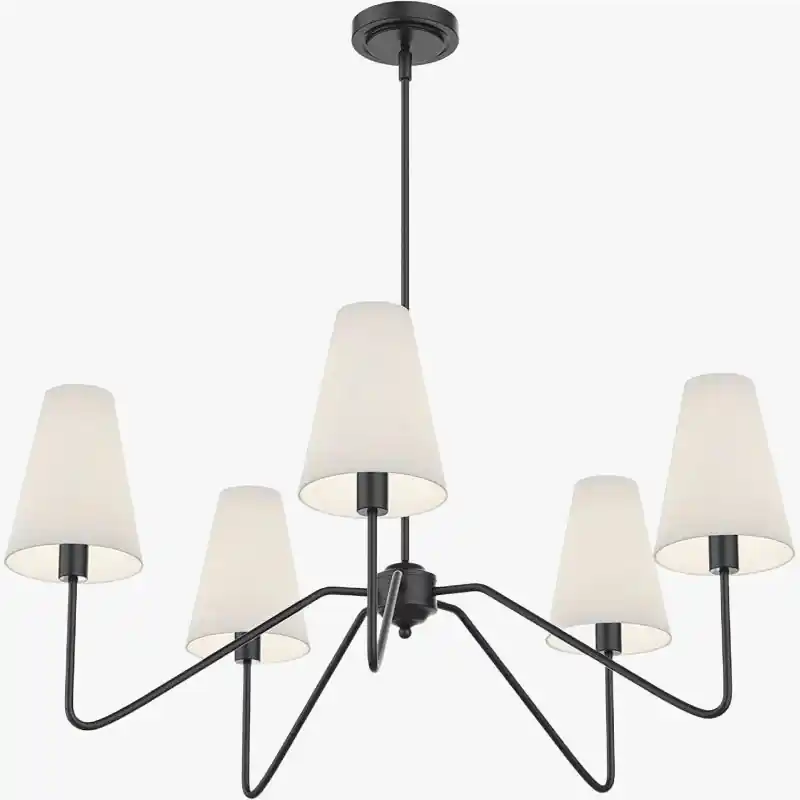 Lustre Classique Or\\/Noir avec Abat-jour en Lin Blanc - Idéal pour Chambre à Coucher