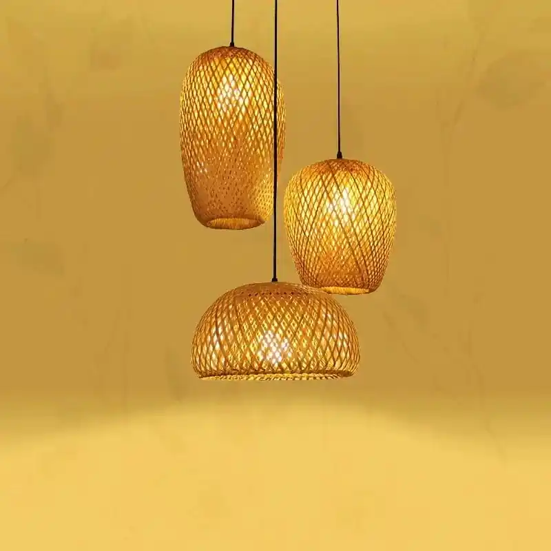 Lustre en bambou tissé à la main - Décor rétro pour salle à manger