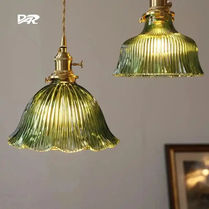 Suspension en verre vert foncé - Éclairage rétro en laiton