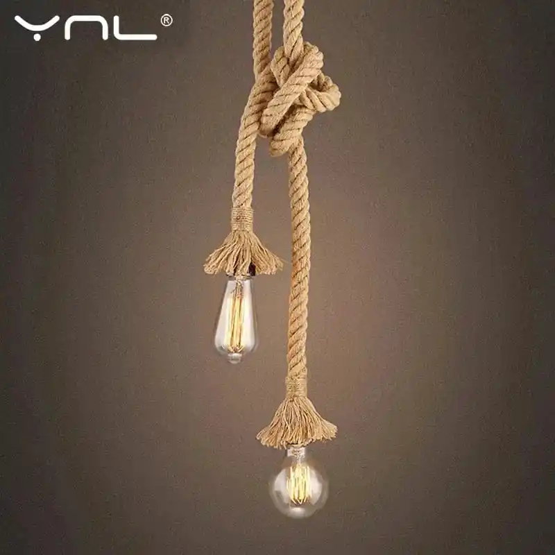 Lampe suspendue Vintage en corde de chanvre - Style Industriel