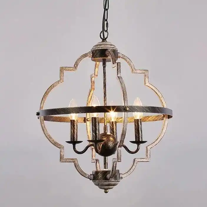 Lustre en métal vintage avec lampes bougies