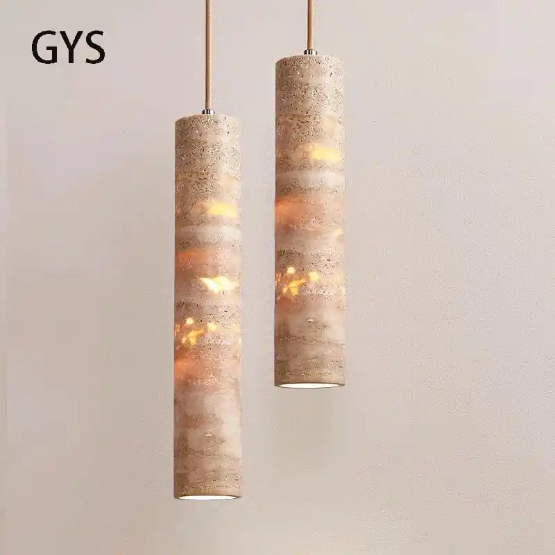 Suspension cylindrique LED en marbre design.