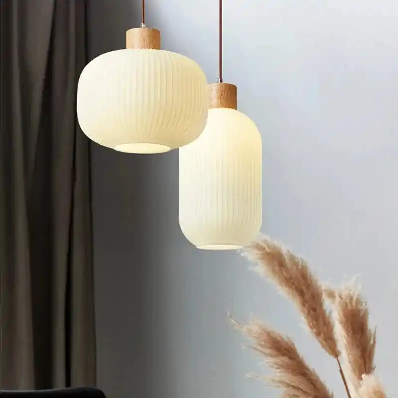 Suspension japonaise en bois et verre - Élégance authentique