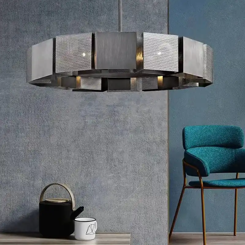 Lustre suspendu LED postmoderne en métal noir - Style industriel